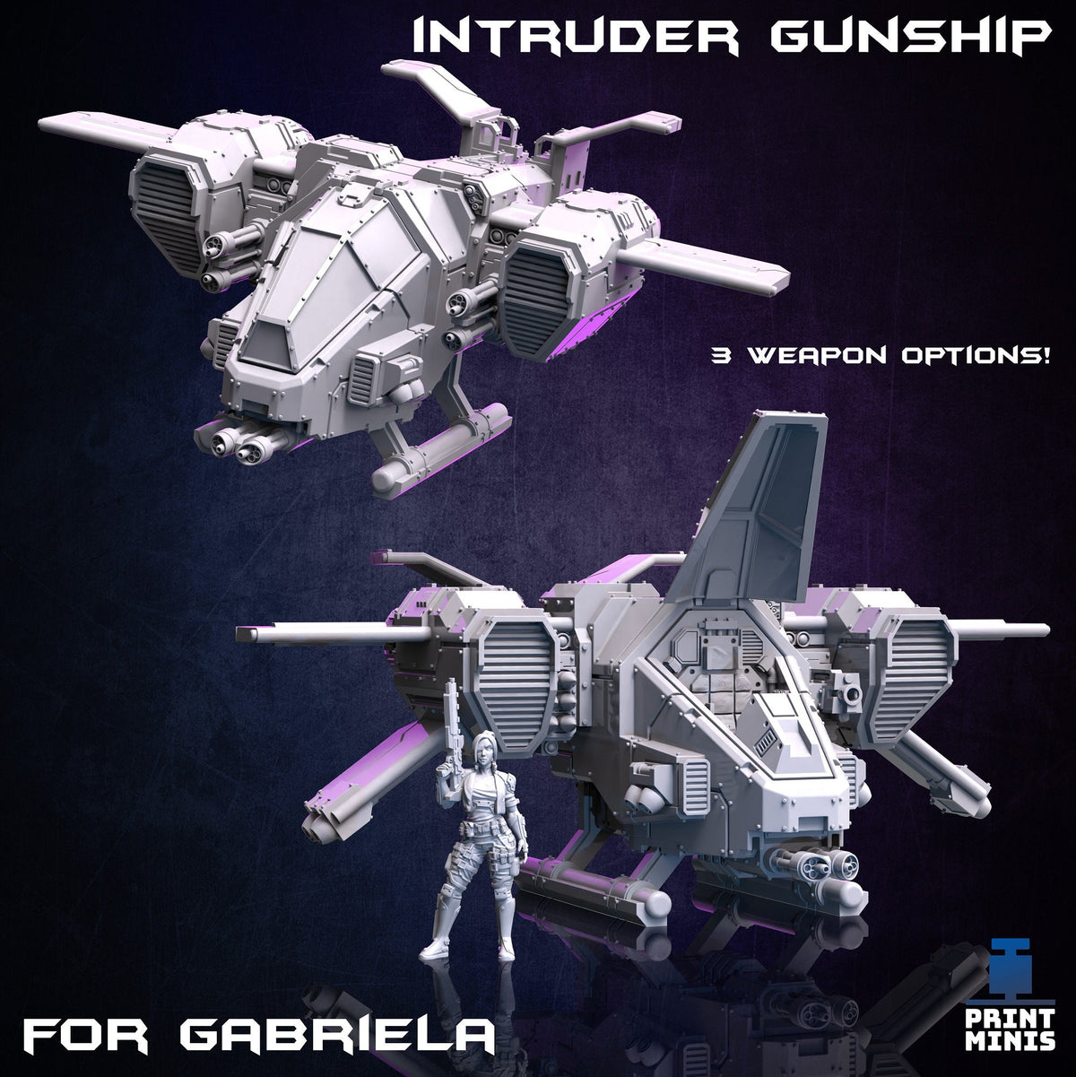 
Gunship Miniature, DnD, Dungeons and Dragons, Pathfinder, Scatter, Wasteland Vehicle, Wargaming, Tabletop RPG 28mm 32mm by Print Minis