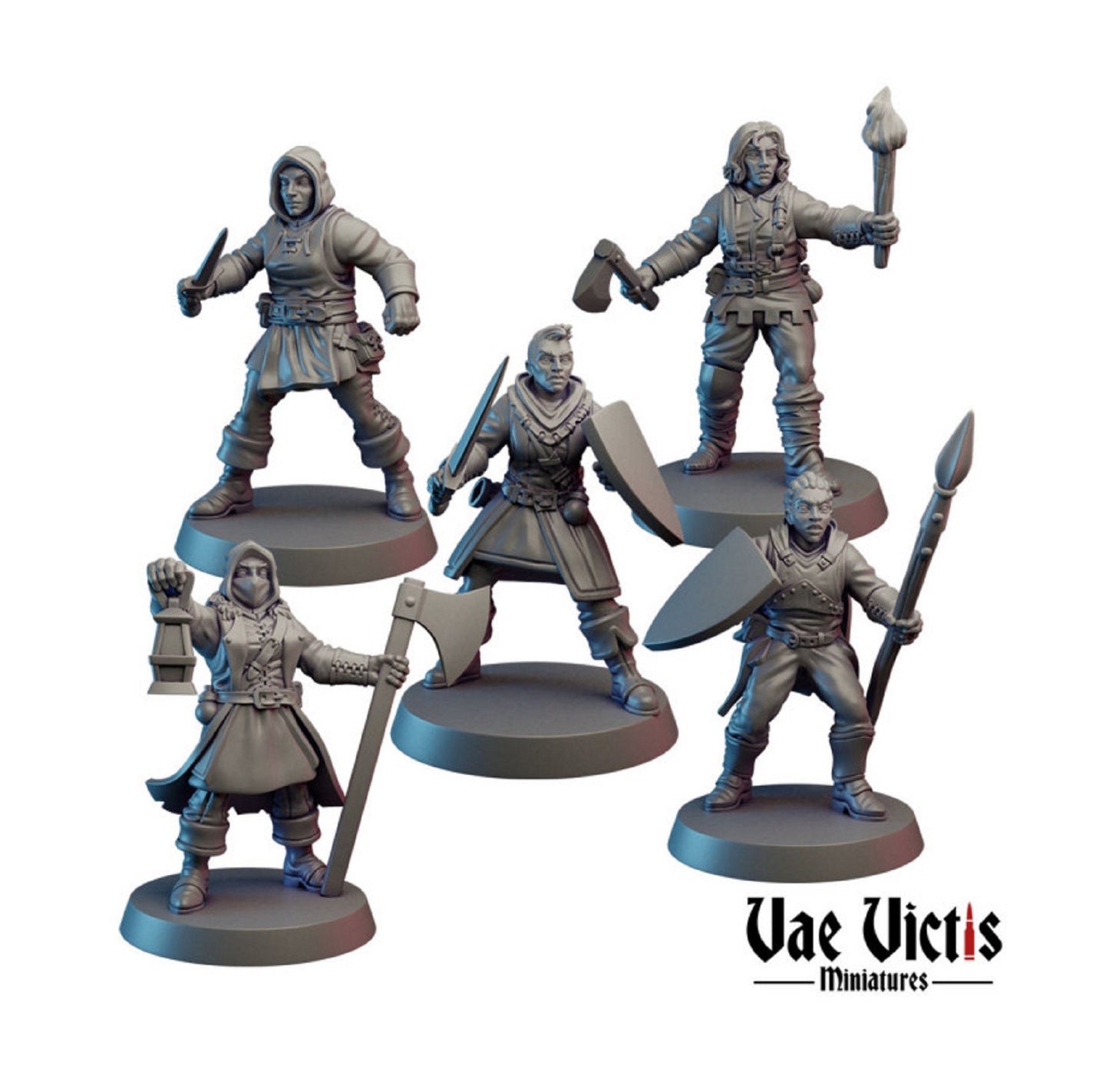 5Pc Mercenary DnD Dungeons and Dragons 28mm/32mm TTRPG Wargame DnD Warriors NPC Fighters Fantasy Medieval soldiers (Set 2)