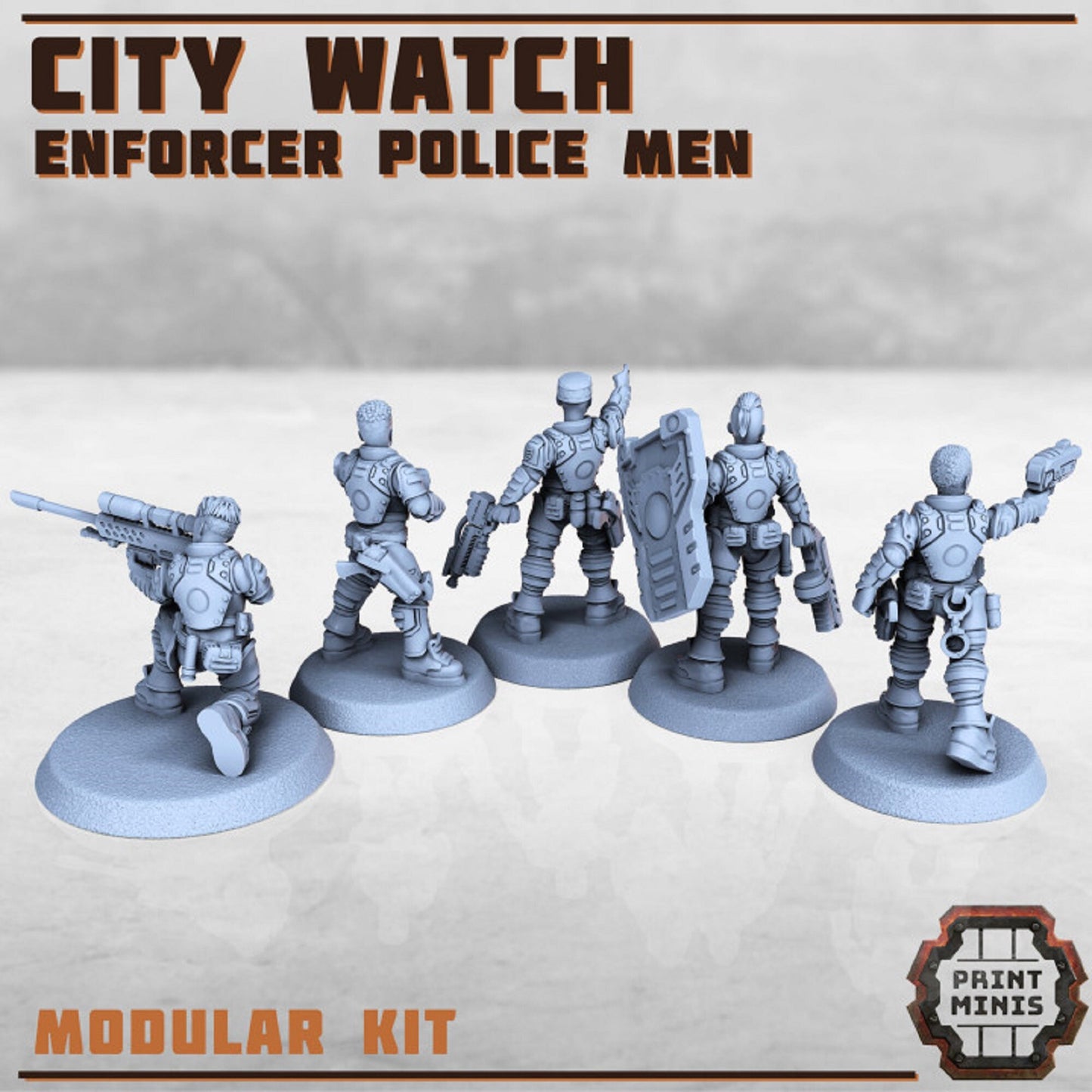 9Pc Police Miniatures, Sci-Fi, Light Infantry, Cyberpunk miniatures, Rogue, Soldier 'City Watch Enforcer Police', Miniatures, 28mm Heroic