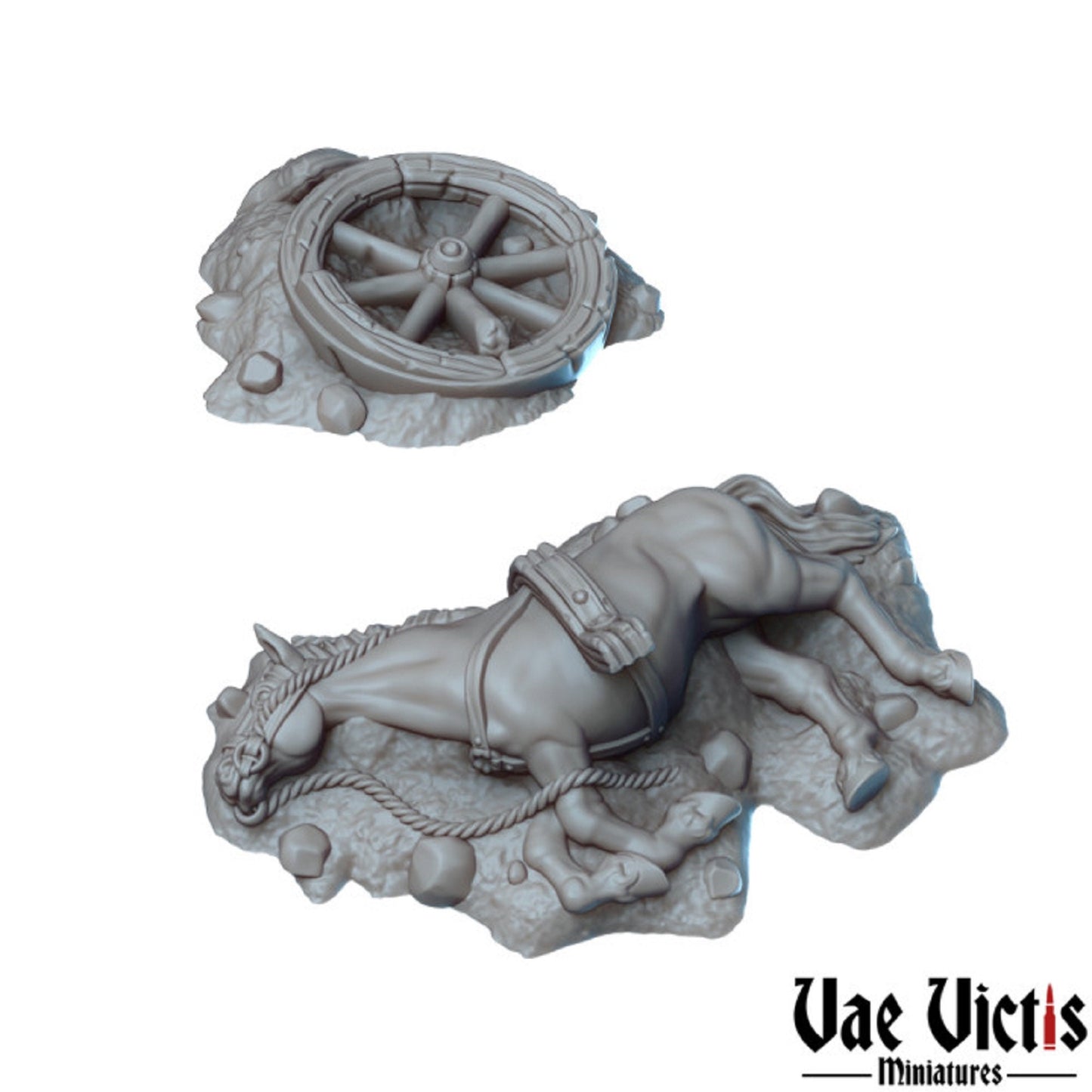 3pc Broken Cart and Horse Corpse DnD Dungeons and Dragons 28mm/32mm TTRPG Wargame Scatter Terrain Wargame Miniatures