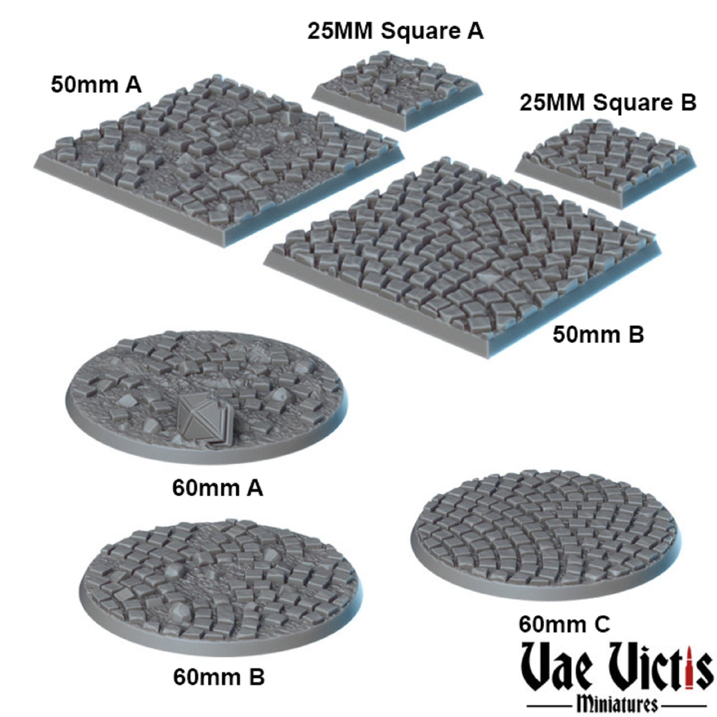 Cobblestone Bases, DnD, Dungeons and Dragons, Scatter Terrain, Tabletop RPG, Static Scenery, Mini base 25mm, 32mm, 50mm,  100mm, Vae Victis