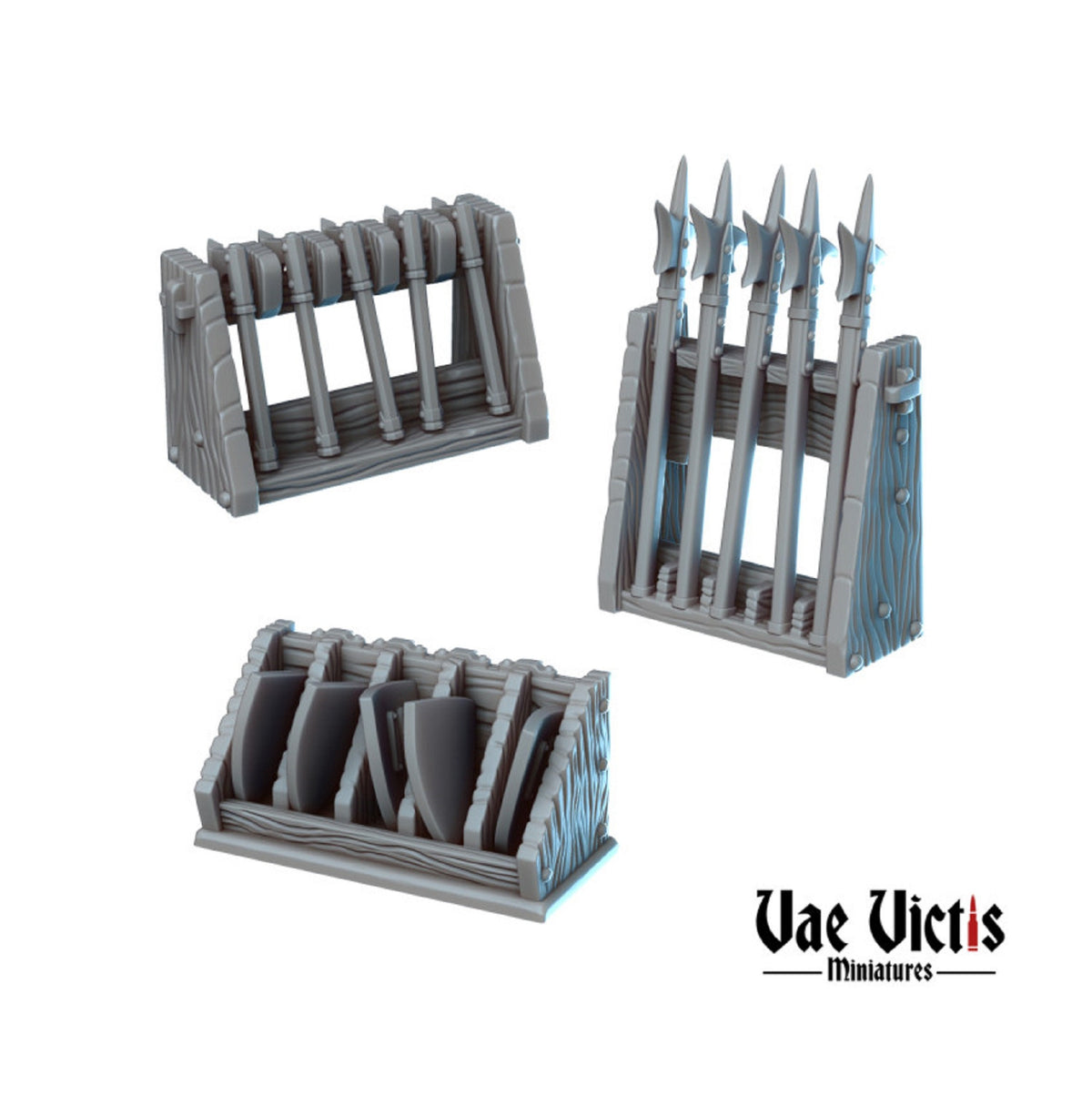
Miniature Weapons and Racks DnD Dungeons and Dragons 28mm/32mm DnD Armory Wargame Scatter Terrain Props Shields Axe Halberd Fantasy TTRPG