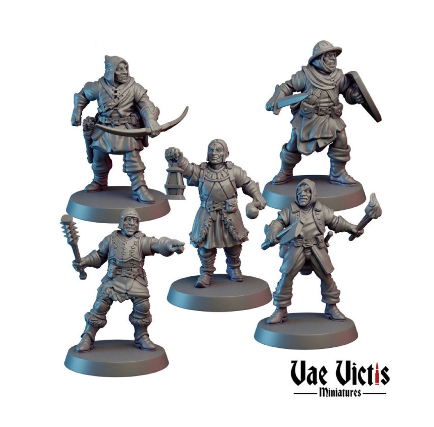 5pc Mercenary Set, DnD, Dungeons and Dragons, NPC Miniature, 5E Fantasy, 28mm or 32mm Scale by Vae Victis Miniatures