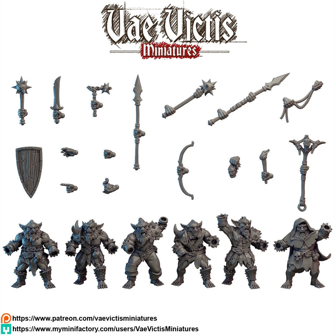 6pc Bugbear Barbarian Miniatures Set for DnD 5e - 28mm/32mm Fantasy Fighter Figurines for Dungeons and Dragons Campaigns & TTRPG