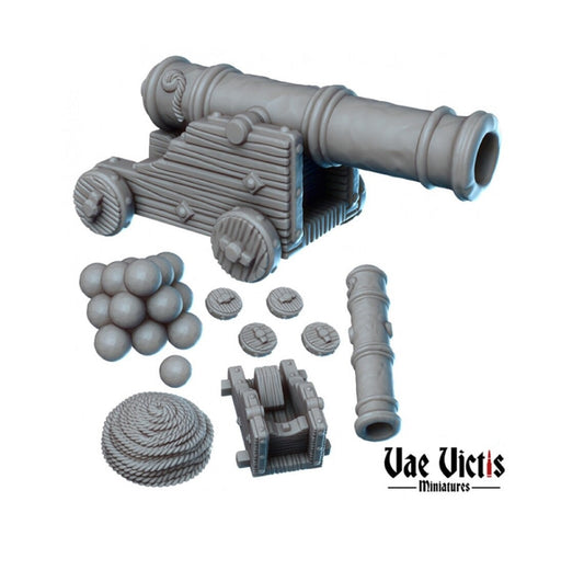 28mm/32mm Pirate Cannon Miniature Single or Set for D&D 5E Fantasy, Cannon Miniatures Pirate Ship Scatter Terrain for TTRPG Wargames