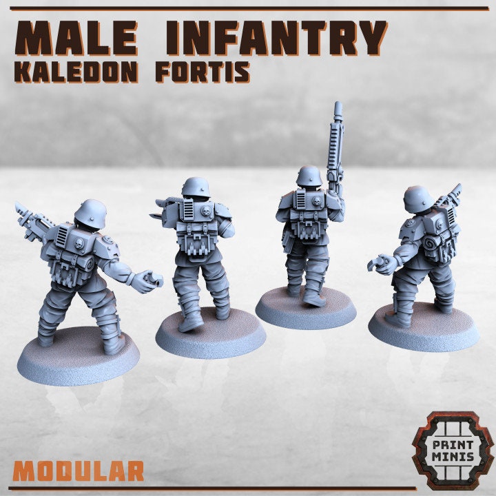 
Male Infantry - Kaledon Fortis, City Watch, Cyberpunk, Scifi Miniatures, 40K, Female Mini, Light Infantry, Military Soldiers, Grimdark