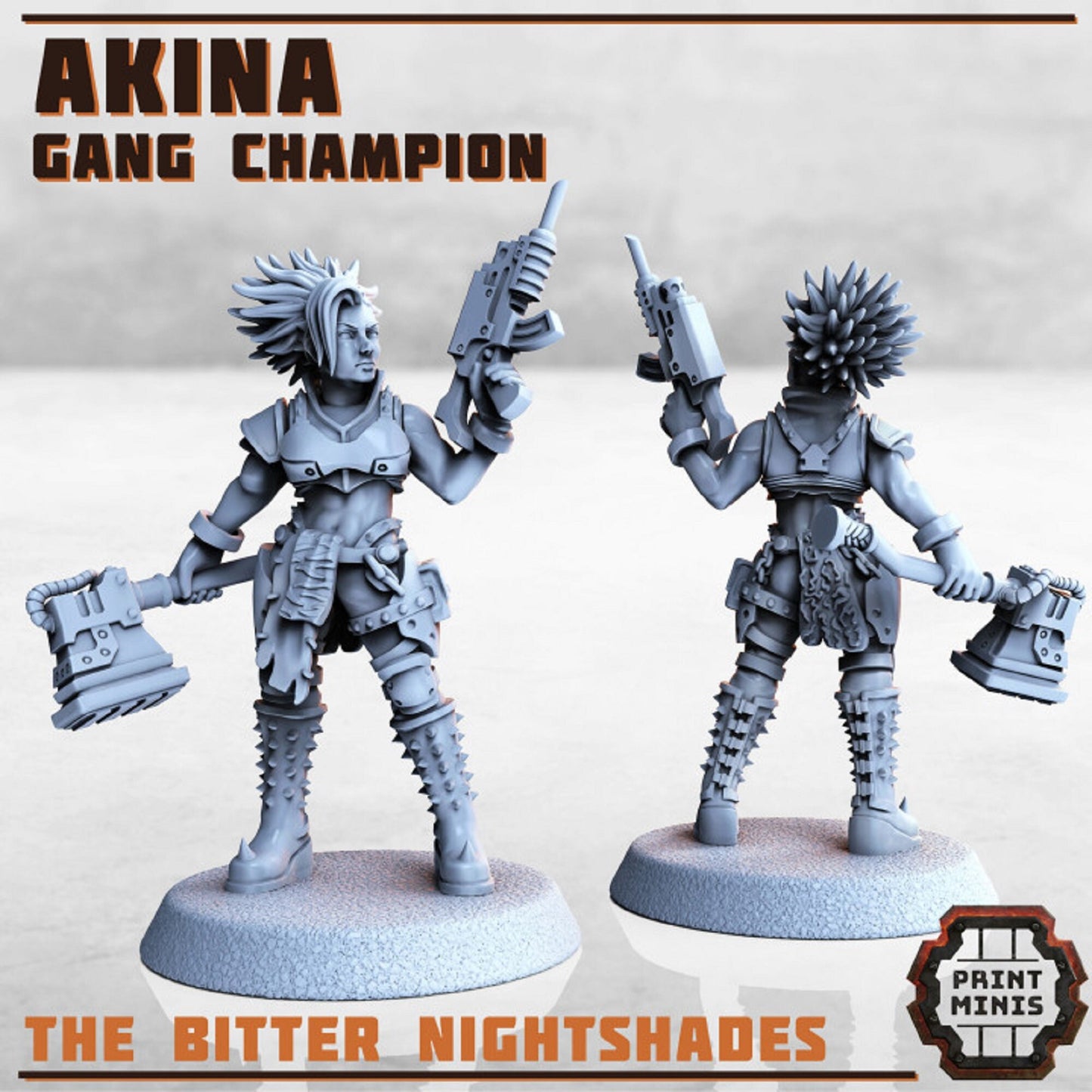 Akina - Gang Champion, 28mm or 32mm, Scifi Miniature, Future, Cyberpunk, DnD, Tabletop RPG games, Waregame by Print Minis