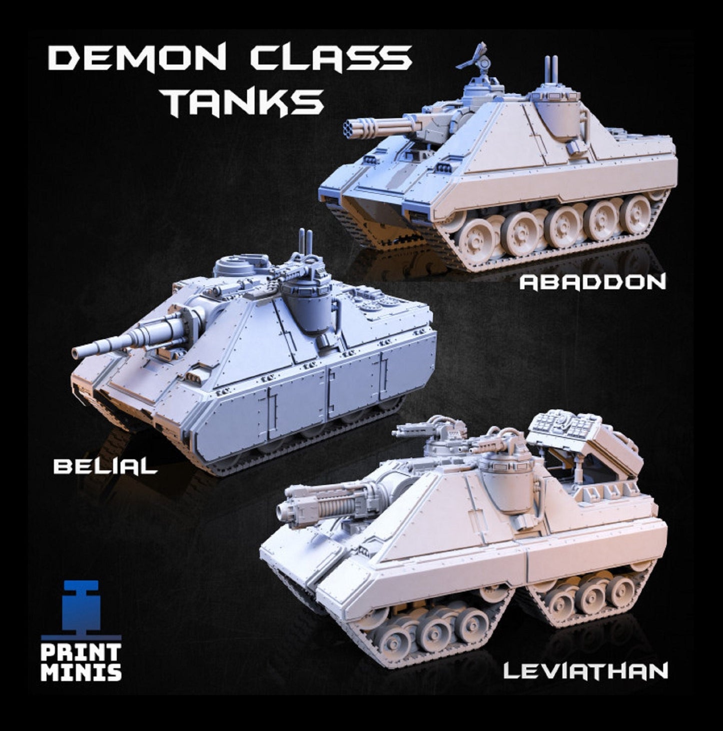 Demon Class Tanks - Modular Kit, Scifi Miniatures, Wasteland Warfare, Tabletop RPG, Wargames, Miniature, Tank miniature, Future -Print Minis