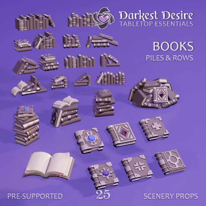 Book Miniatures and Library Furniture DnD Dungeons and Dragons 28mm/32mm TTRPG Wargame Miniature Scatter Terrain Tiny Books, Furniture