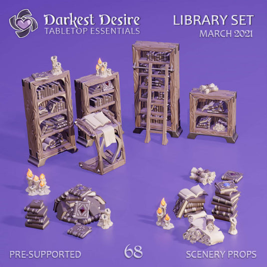 Book Miniatures and Library Furniture DnD Dungeons and Dragons 28mm/32mm TTRPG Wargame Miniature Scatter Terrain Tiny Books, Furniture