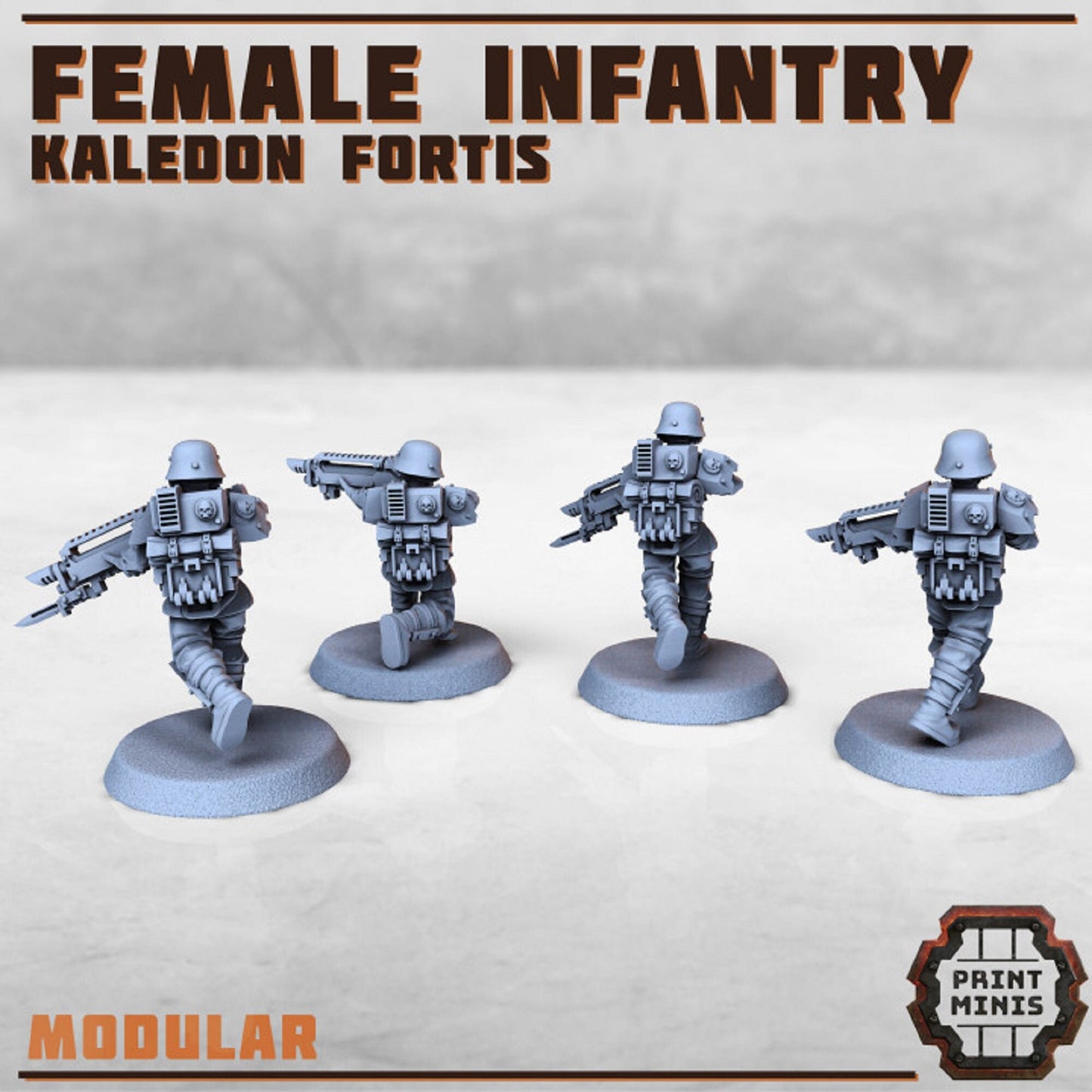 Female Infantry - Kaledon Fortis, City Watch, Cyberpunk, Scifi Miniatures, 40K, Female Mini, Light Infantry, Military Soldiers, Grimdark