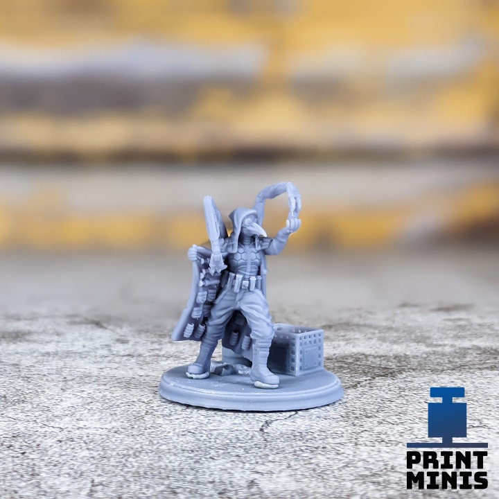 
Narcotics Vendor, Cyberpunk, DnD Miniature, Dungeons and Dragons, 28mm or 32mm Scale Miniature - Night Market Collection by Print Minis