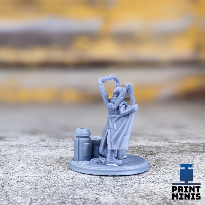 
Narcotics Vendor, Cyberpunk, DnD Miniature, Dungeons and Dragons, 28mm or 32mm Scale Miniature - Night Market Collection by Print Minis