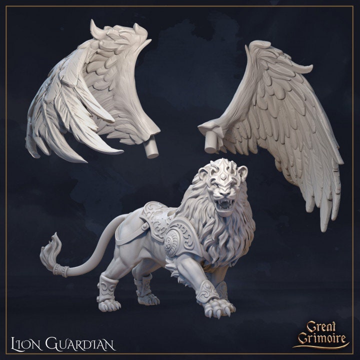 
Lion Guardian, DnD, Dungeons and Dragons, Lion Miniature, Tabletop, RPG - Great Grimoire