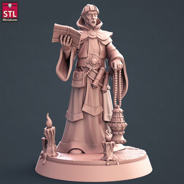 Churchman Priest Miniature DnD Dungeons and Dragons Tabletop RPG Fantasy Figures 28mm 32mm Priest NPC Church Scatter Terrain 40k