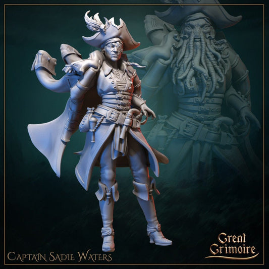 Captain Sadie Waters Miniature for Dungeons and Dragons DnD Monster Pirate Tabletop RPG Pathfinder 28mm, 32mm, or 35mm Scale Wargame Fantasy