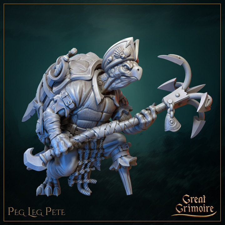 
Peg Leg Pete, DnD, Dungeons and Dragons, Turtle Captain, Miniature, 35mm scale option, Pirate Miniature, Scatter, Terrain - Great Grimoire