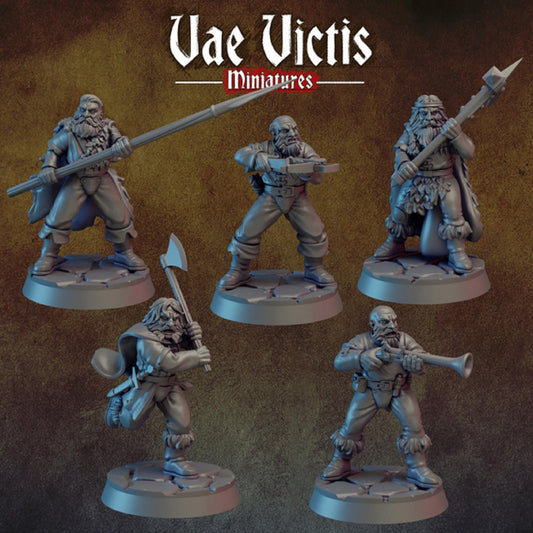 5pc Village Guards, Mercenaries, DnD, Dungeons and Dragons, Tabletop RPG, Miniatures, Pathfinder, Fantasy, Wargame miniatures - Vae Victis