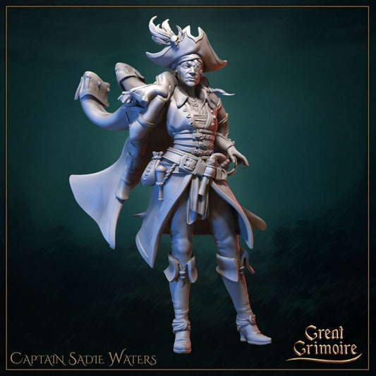 Captain Sadie Waters Miniature for Dungeons and Dragons DnD Monster Pirate Tabletop RPG Pathfinder 28mm, 32mm, or 35mm Scale Wargame Fantasy