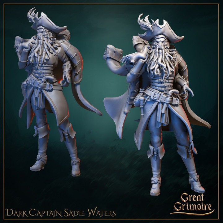 Captain Sadie Waters Miniature for Dungeons and Dragons DnD Monster Pirate Tabletop RPG Pathfinder 28mm, 32mm, or 35mm Scale Wargame Fantasy