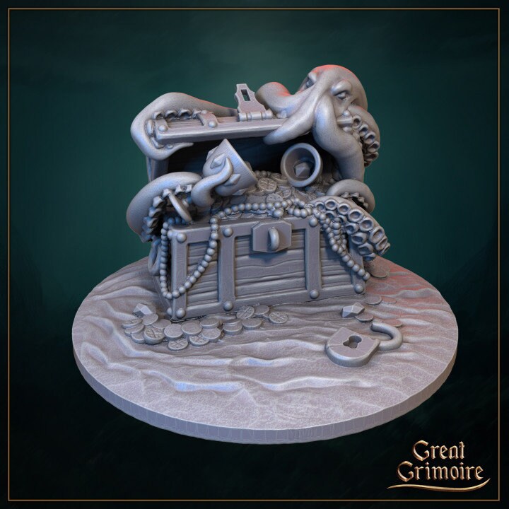 
Treasure Chest, DnD, Dungeons and Dragons, Miniature, 28mm 32mm Scale, Loot box, chest miniature - Great Grimoire