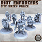 7pc Heavy Riot Enforcers, City Watch Police Miniatures, Modular Set by Print Minis