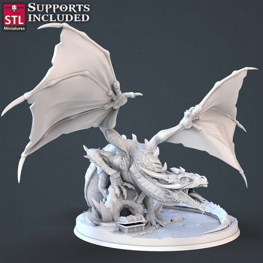 Dragon Miniature, 75mm miniature, DnD, Dungeons and Dragons, Fantasy, Tabletop RPG 'Hunters Big Dragon B' - STL Miniatures