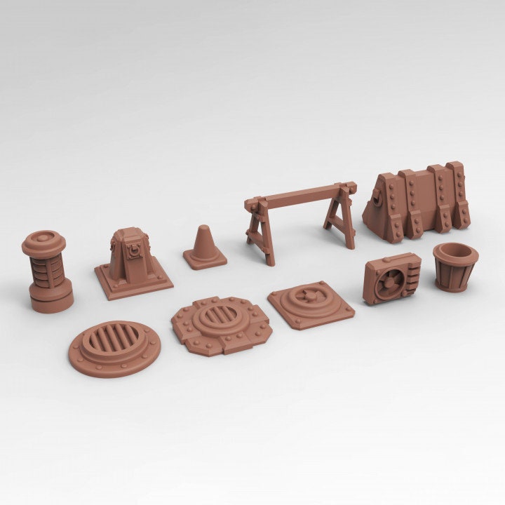 
Street Scatter Terrain, DnD, Dungeons and Dragons, Tabletop RPG Miniatures, Scatter, Barricades, Bollards, Street scenery, Protocol