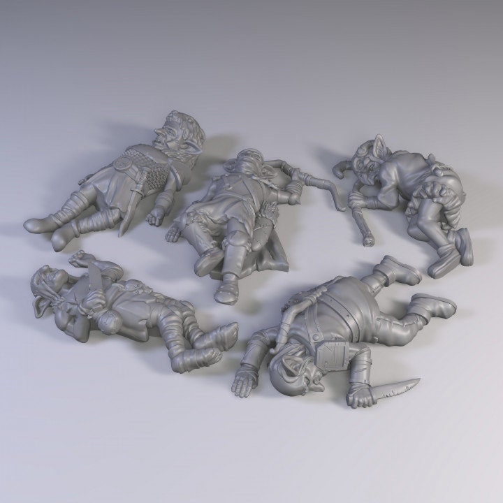 5pc Dead Goblins DnD Dungeons and Dragons Tabletop RPG Minis 28mm 32mm Casualty Markers Corpse Miniatures Pathfinder Fantasy RPG