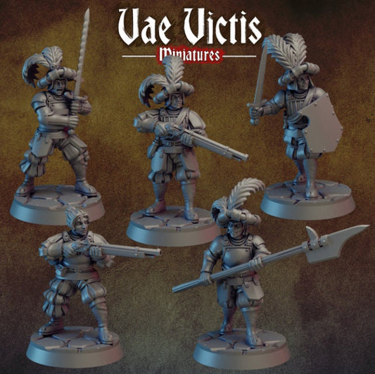 5pc Landsknecht Female Miniature Set, 5 Warriors, DnD, Dungeons and Dragons, Tabletop RPG, Pathfinder - Vae Victis Miniatures