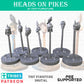 7pc Heads on Pikes, Casualty Markers, Game pieces, DnD, Dungeons and Dragons, Tabletop RPG Miniatures - Tiny Furniture