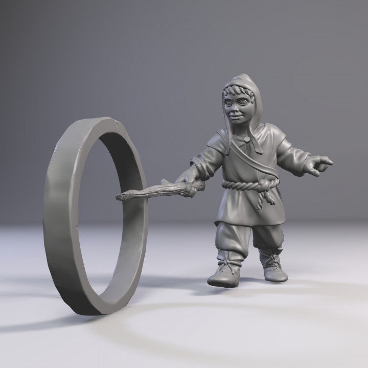 
Little boy with hoop and stick, DnD, Dungeons and Dragons, Child, Miniature, Tabletop RPG, DnD 5e, Townsfolk Miniature - Tiny Furniture