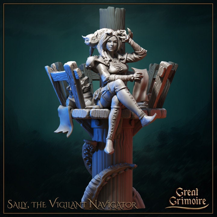 DnD Female Miniature, Sally, the Vigilant Navigator 35mm and 75mm scales - Great Grimoire