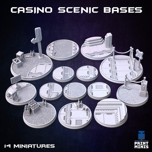 14pc Casino & Bar Bases, Sign Miniatures, Bases, Casino Miniatures, Tabletop Scatter Terrain Scenery, DnD, Fantasy - Print Minis