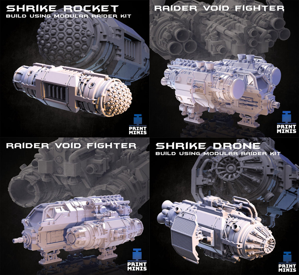 
Raider Void Fighter Space Ship Highly Modular Kit - Bundle Deal - Starfinder - Stargrave - 28/32mm Space Ship Mini by Print Minis