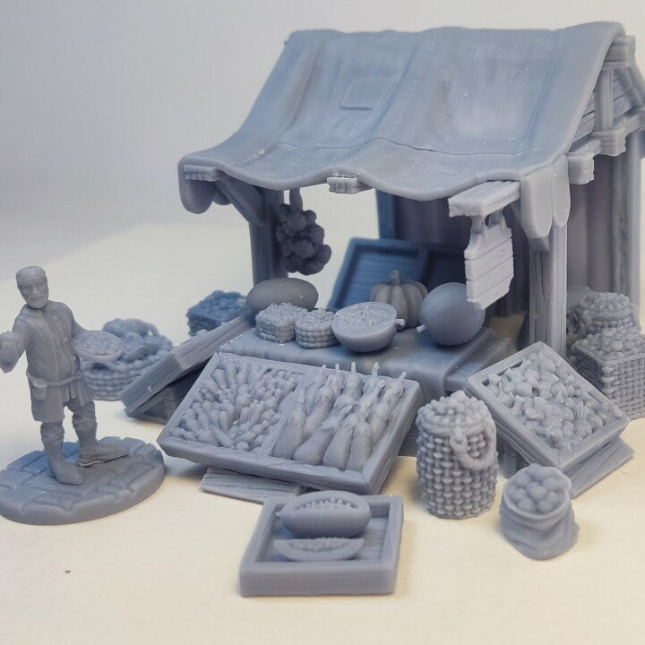 
Vegetable Market Stall, DnD, Dungeons and Dragons, 3D Printed Miniatures, 28mm, 32mm - Tiny Furniture