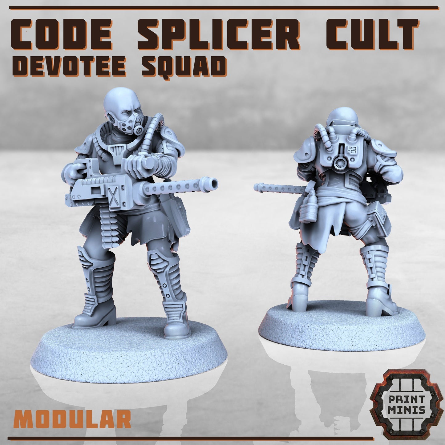 Code Splicer Cult: Devotee Squad, 28mm / 32mm, Wasteland, Apocalypse, Cyberpunk, DnD, 3D Printed, Resin, Sci-fi Soldiers, Print Minis