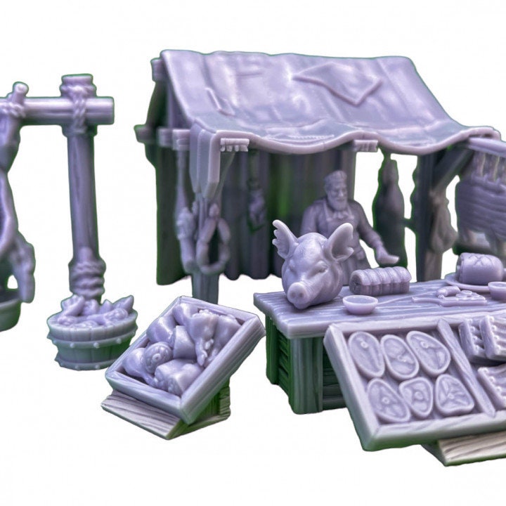 Butcher Market Stall, Meat Market, DnD, Dungeons and Dragons, Tabletop RPG Miniatures, Scatter terrain - TinyFurniture