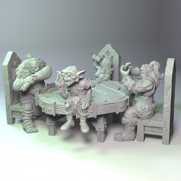 Dining orcs, DnD, Dungeons and Dragons, Tabletop RPG, Sitting Miniatures, Orc Miniature Set - Tiny Furniture