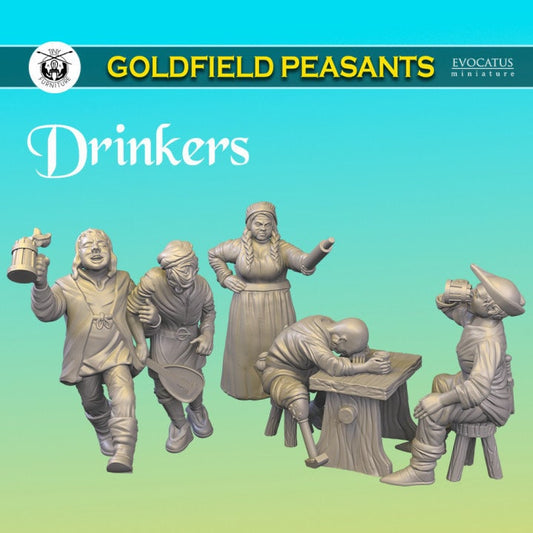 Drinkers Miniature Set for DnD, Dungeons and Dragons, Tavern Scenes, TTRPG Miniature, Wargames or Other Tabletop Games, 28/32mm