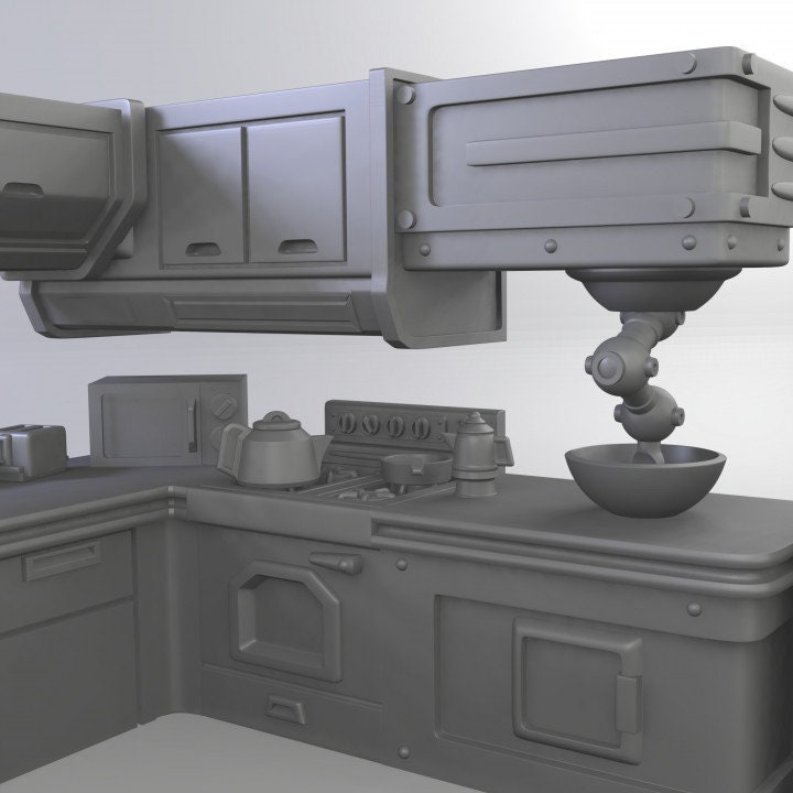 
Kitchen Miniatures DnD Dungeons and Dragons 28mm/32mm DnD Scatter Terrain Tavern furniture Wargame Scatter Kitchen for Dioramas & RPG Games