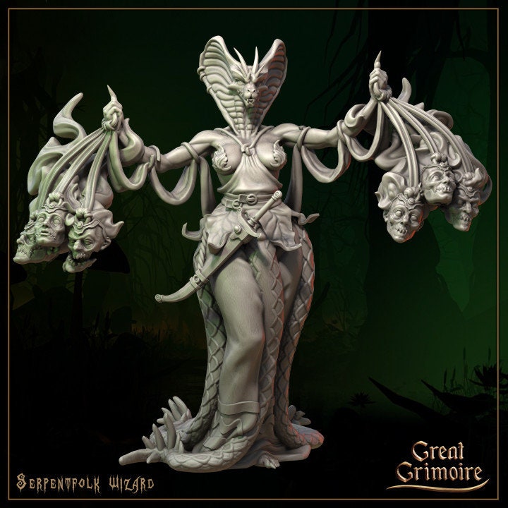 
Serpentfolk wizard Miniature, DnD, Dungeons and Dragons, Tabletop RPG Miniatures, Snake Woman Miniature - Great Grimoire