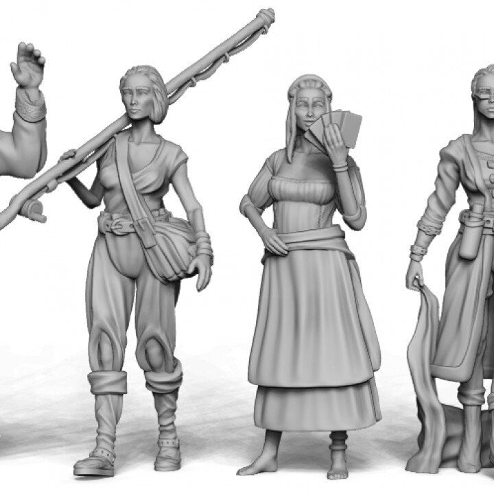 9pc Townsfolk DnD Set Fantasy Tavern NPC Miniatures 28mm 32mm Scale TTRPG Storytelling miniature figurines DnD Scatter D&D Pathfinder Party