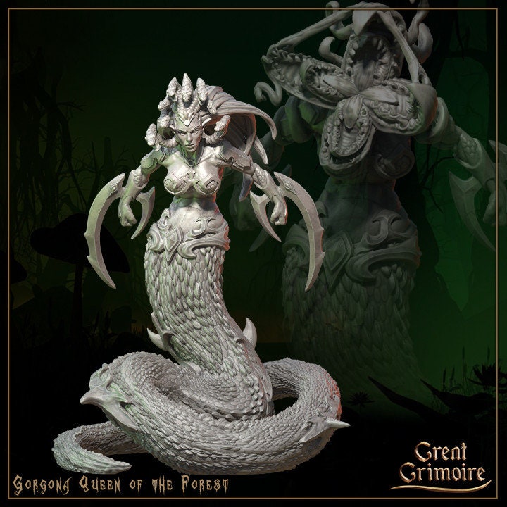 
Gorgona, Queen of the Forest Miniature, DnD, Dungeons and Dragons, DnD Monster, Miniature, 28mm, 32mm, 35mm - Great Grimoire