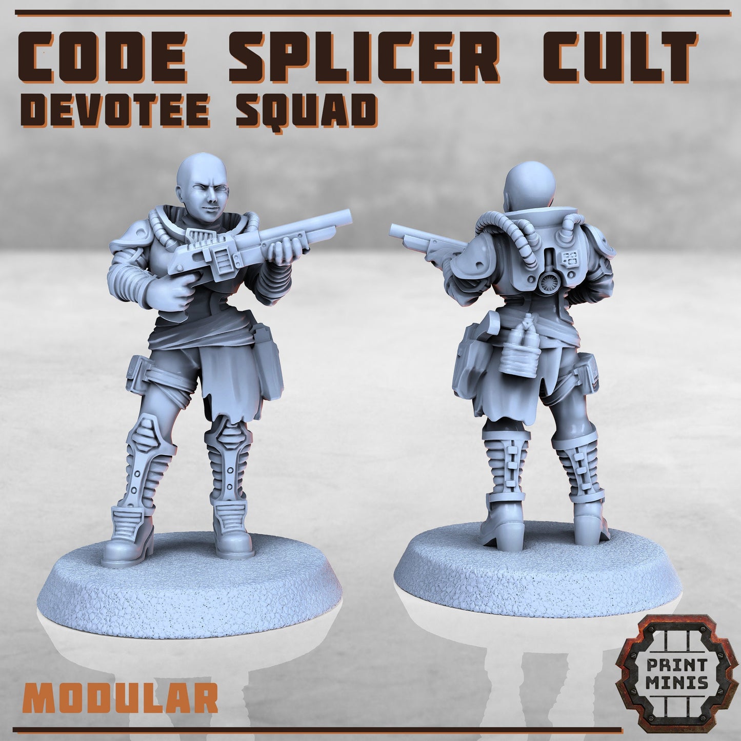 Code Splicer Cult: Devotee Squad, 28mm / 32mm, Wasteland, Apocalypse, Cyberpunk, DnD, 3D Printed, Resin, Sci-fi Soldiers, Print Minis