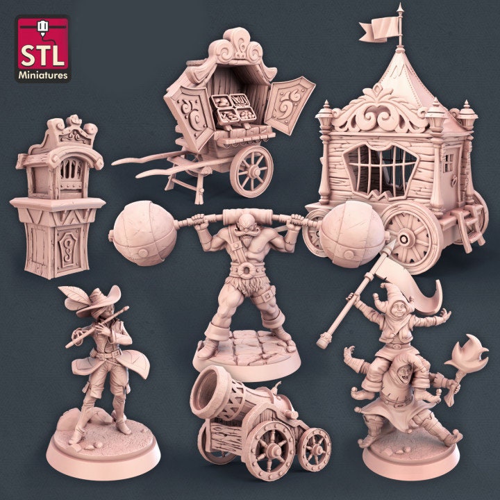 Carnival Set, DnD, Dungeons and Dragons, Tabletop RPG, 28mm, 32mm, Scatter terrain, Carnival, Circus Miniatures - STL Miniatures