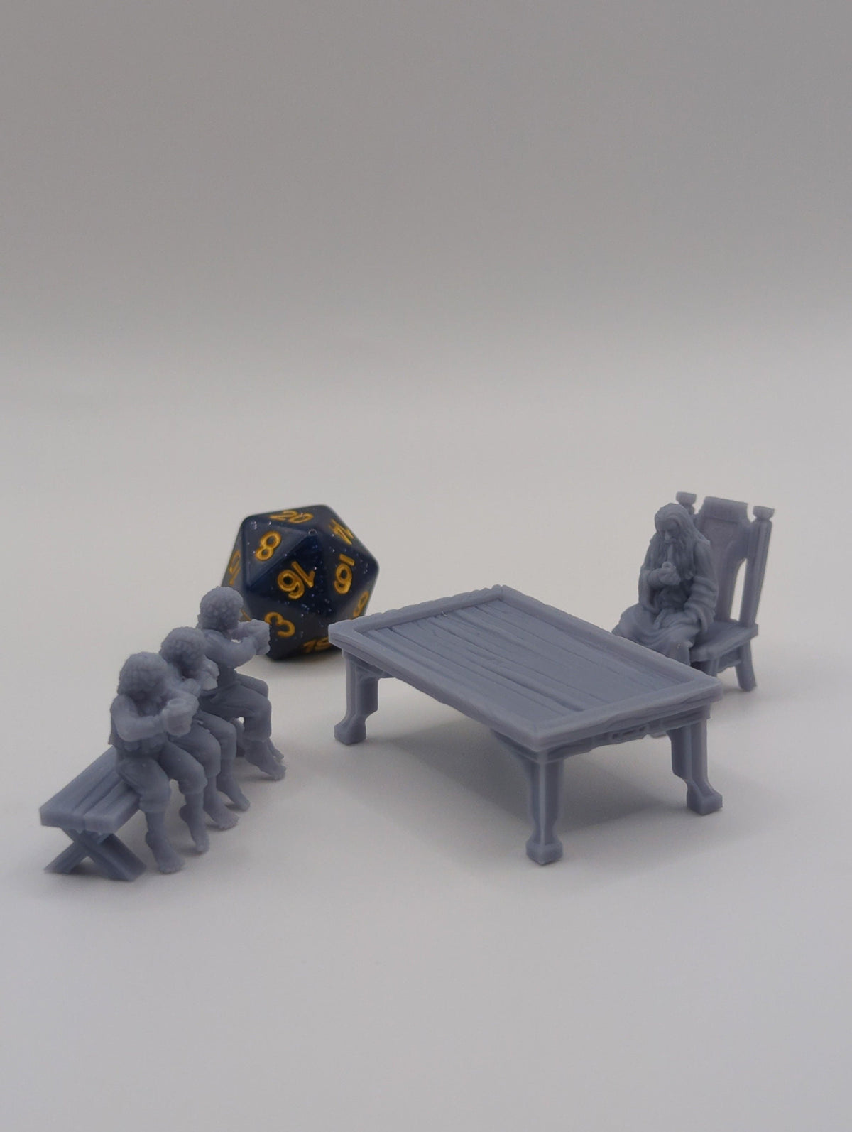 
Haflings with a friend, DnD, Dungeons and Dragons, Scatter Terrain, Furniture, Tavern furniture, Miniature, 3d printed - Tiny Furniture
