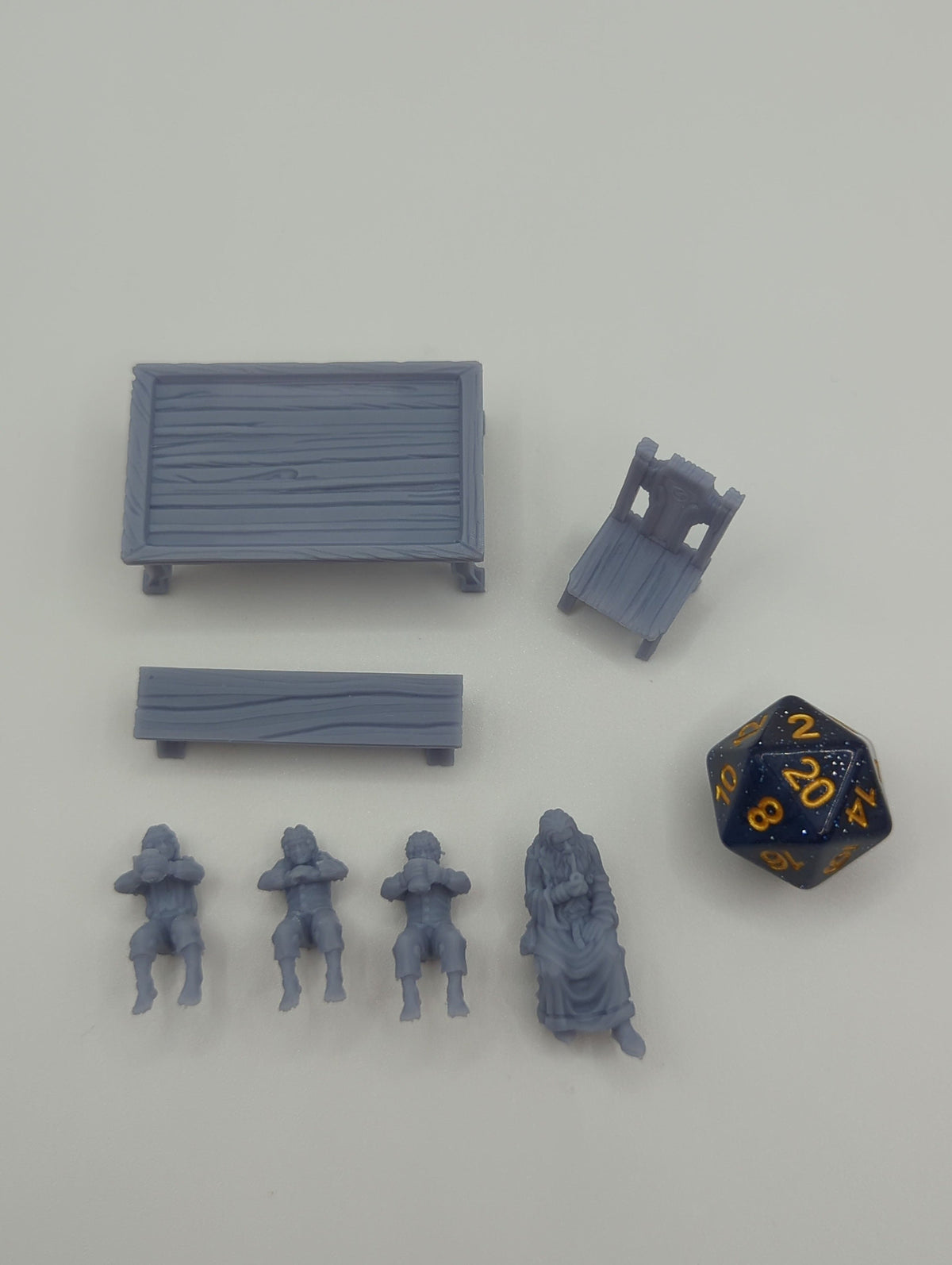 
Haflings with a friend, DnD, Dungeons and Dragons, Scatter Terrain, Furniture, Tavern furniture, Miniature, 3d printed - Tiny Furniture