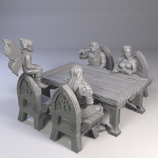 Elven Dinner, Tavern Furniture Elf Miniatures DnD Dungeons and Dragons Sitting NPCs for Tabletop RPG Diorama pieces by Tiny Furniture