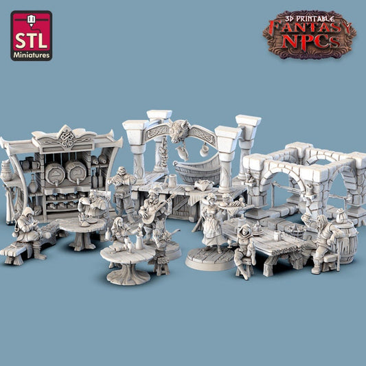 DnD Tavern Fantasy Inn Furniture Scatter Terrain DnD Dungeons and Dragons 28mm/32mm Medieval Miniature props TTRPG Fantasy Tavern Furniture